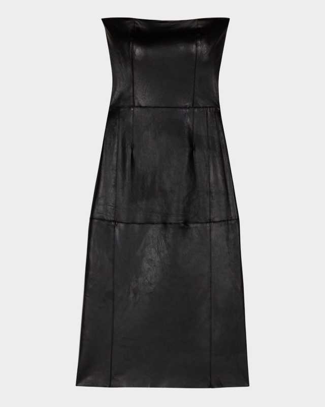 Reather Strapless Sculpting Leather Midi Dress